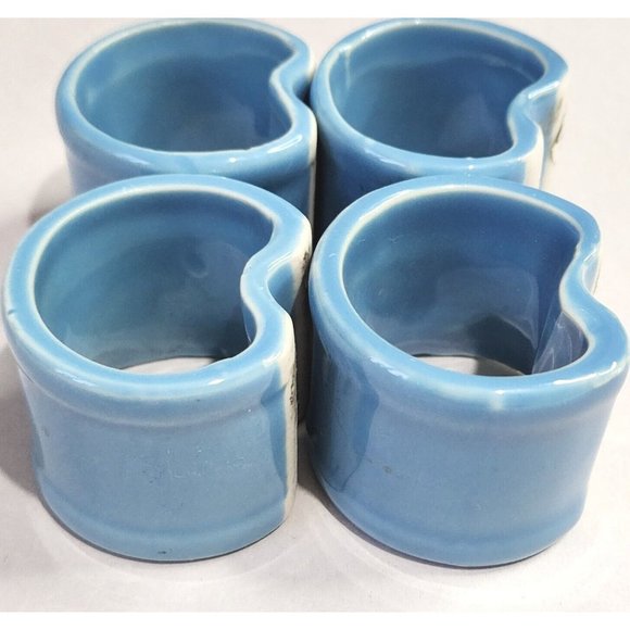 VERA Blue Ceramic Napkin Rings  set of 4 holders 2.75" classic style - Picture 8 of 10